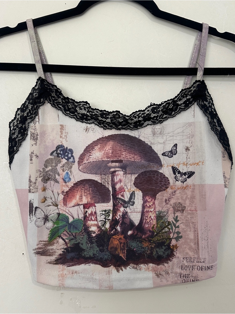 Mushroom fairycore crop top with lace trim